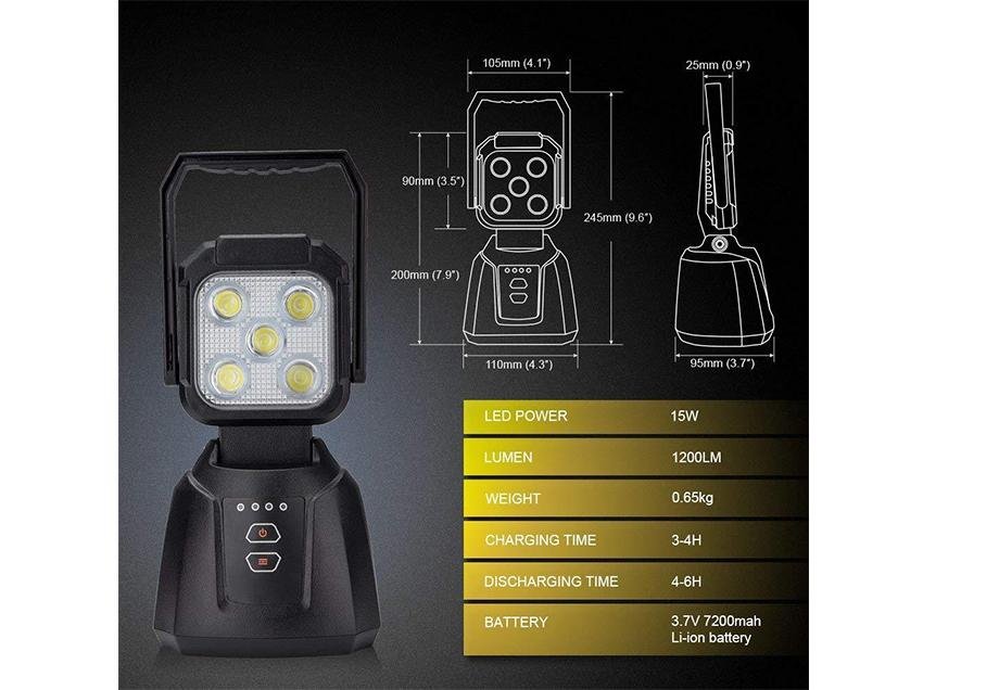 15W Magnetic Base Rechargeable LED Work/Camp Light - Spirit of 1876Dealers of Cali Raised LED