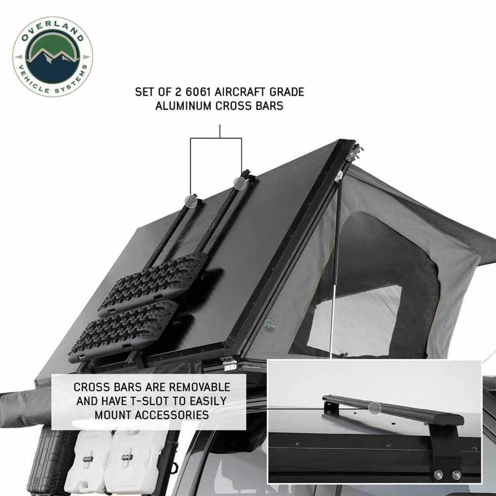 OVS HD Sidewinder 2 Person Side Load Aluminum Hard Shell Roof Top Tent, Grey Body & Green Trim