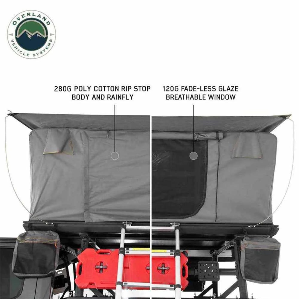 OVS HD Sidewinder 2 Person Side Load Aluminum Hard Shell Roof Top Tent, Grey Body & Green Trim