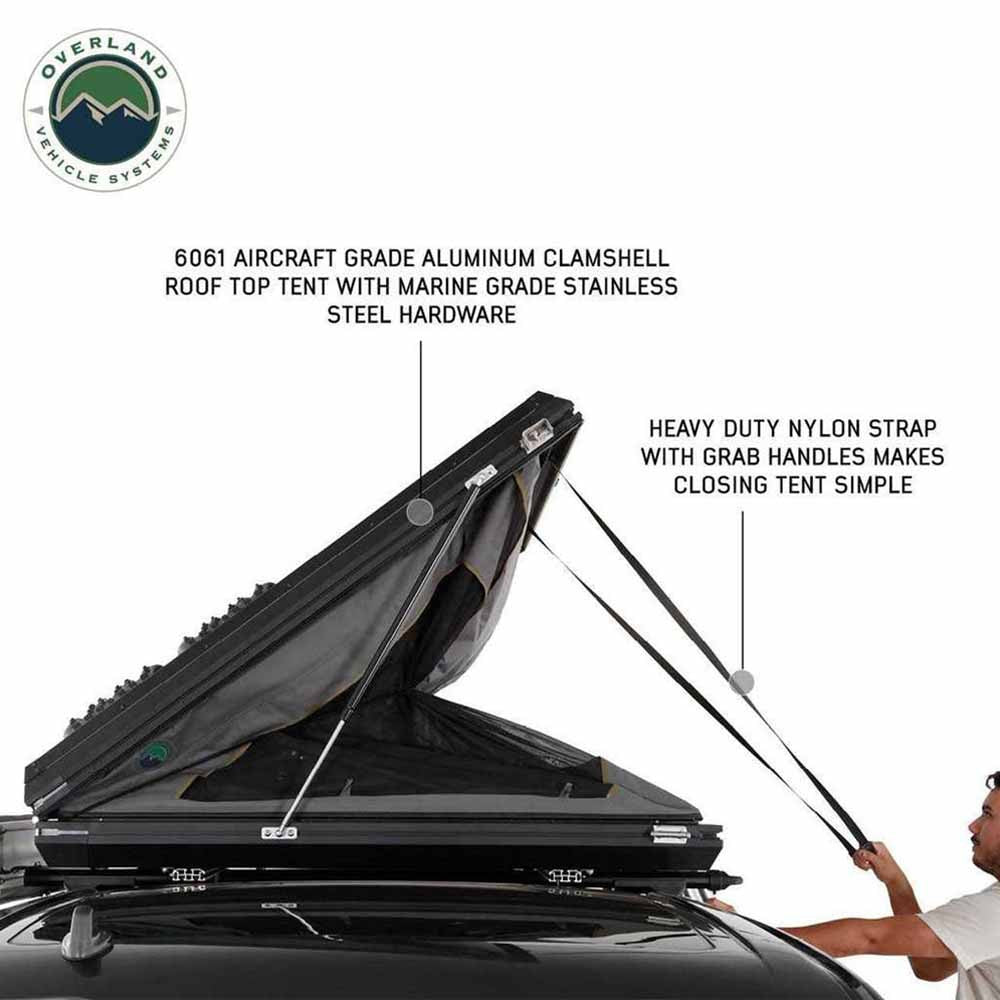 OVS HD Sidewinder 2 Person Side Load Aluminum Hard Shell Roof Top Tent, Grey Body & Green Trim