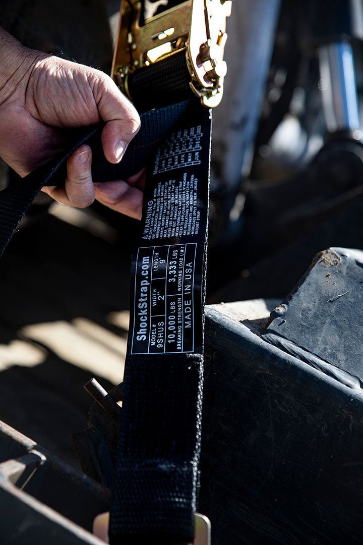 18ft x 2in SHOCKSTRAP® Ratchet Strap w Snap Hooks, Premium Made in USA Polyester Webbing, 10,000lb Breaking Strength, 3,333lb WLL, Commercial Grade - Spirit of 1876The Perfect Bungee and ShockStrap Tie Downs