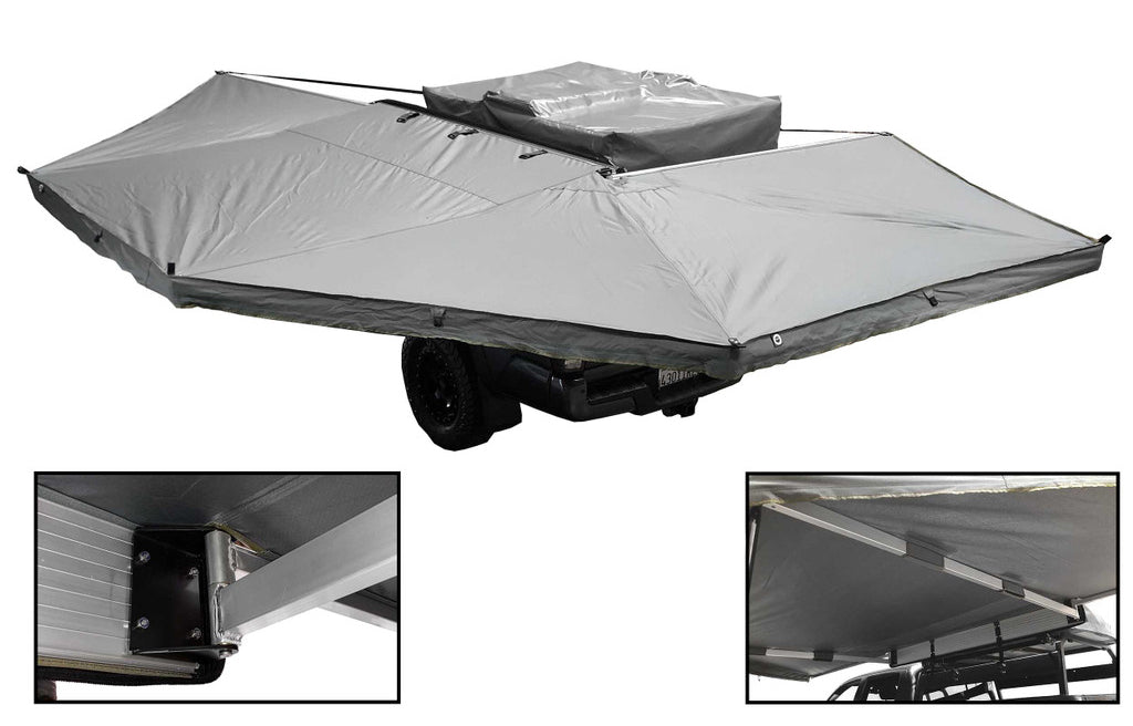 HD Nomadic 270 - Awning, Passenger Side, Grey Body, Green Trim & Black Travel Cover