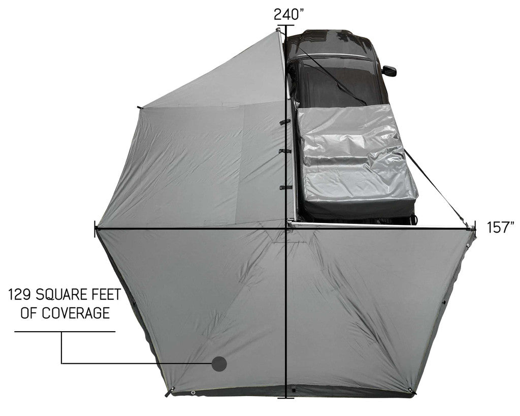 HD Nomadic 270 - Awning, Passenger Side, Grey Body, Green Trim & Black Travel Cover