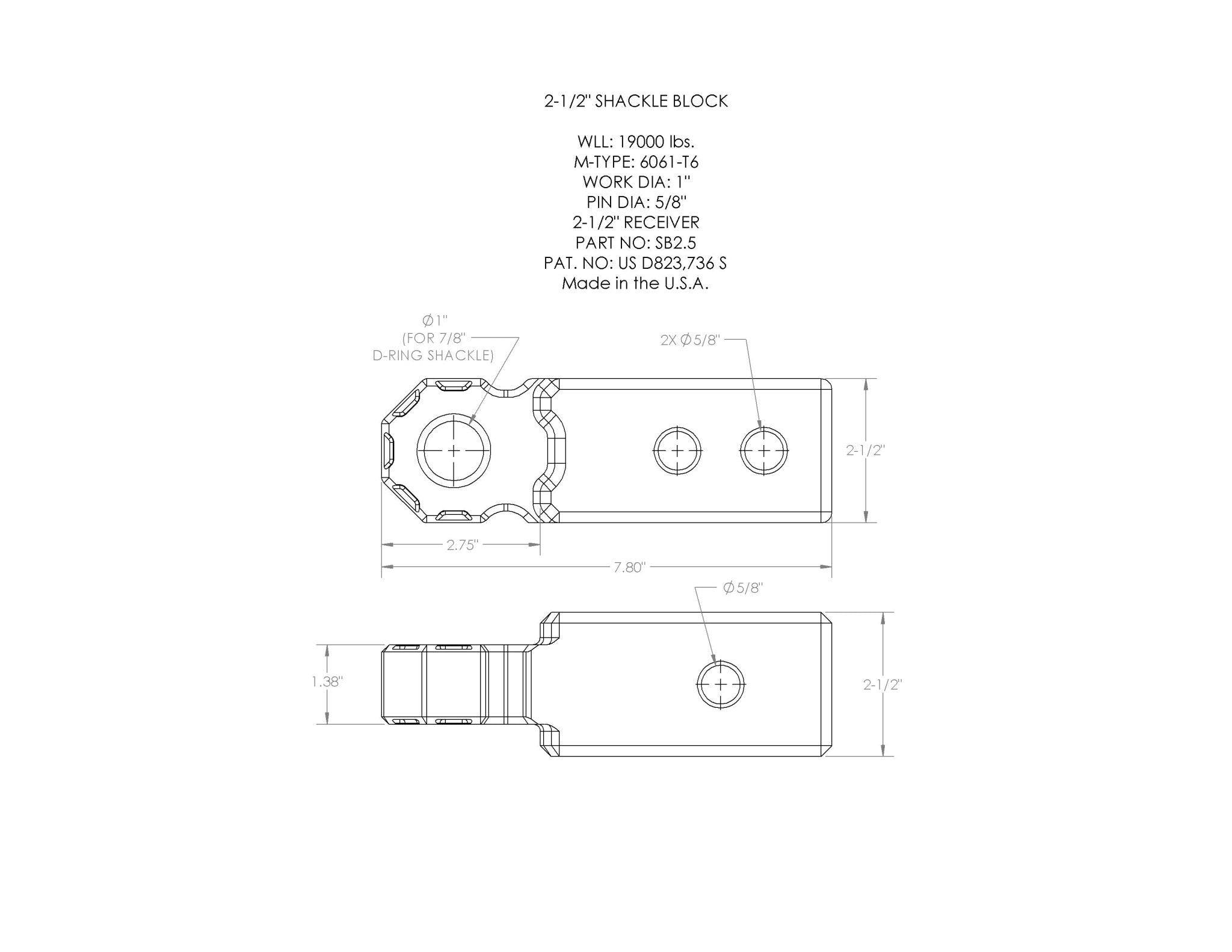Shackle Block 2.5" Assembly - Grey - Spirit of 1876