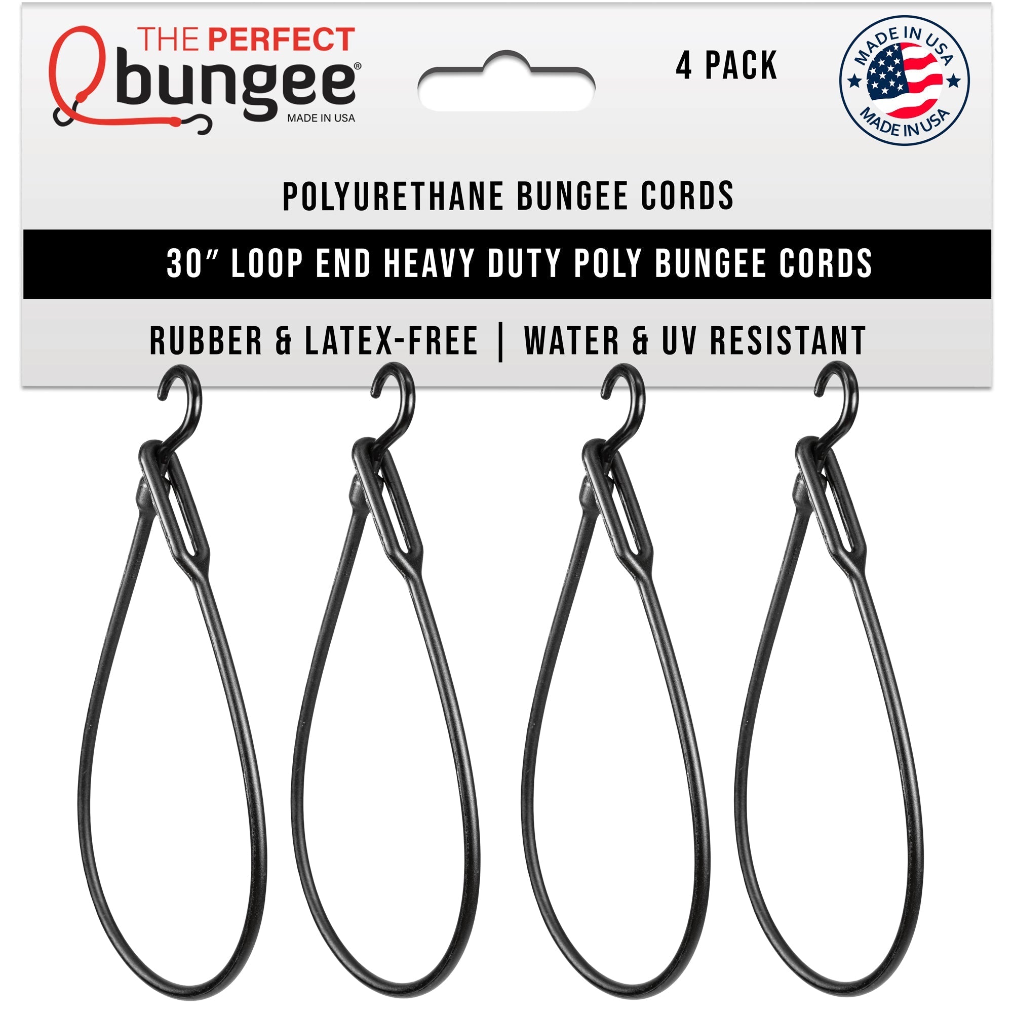 30" Loop End Heavy Duty Poly Bungee Cord 4 Pack