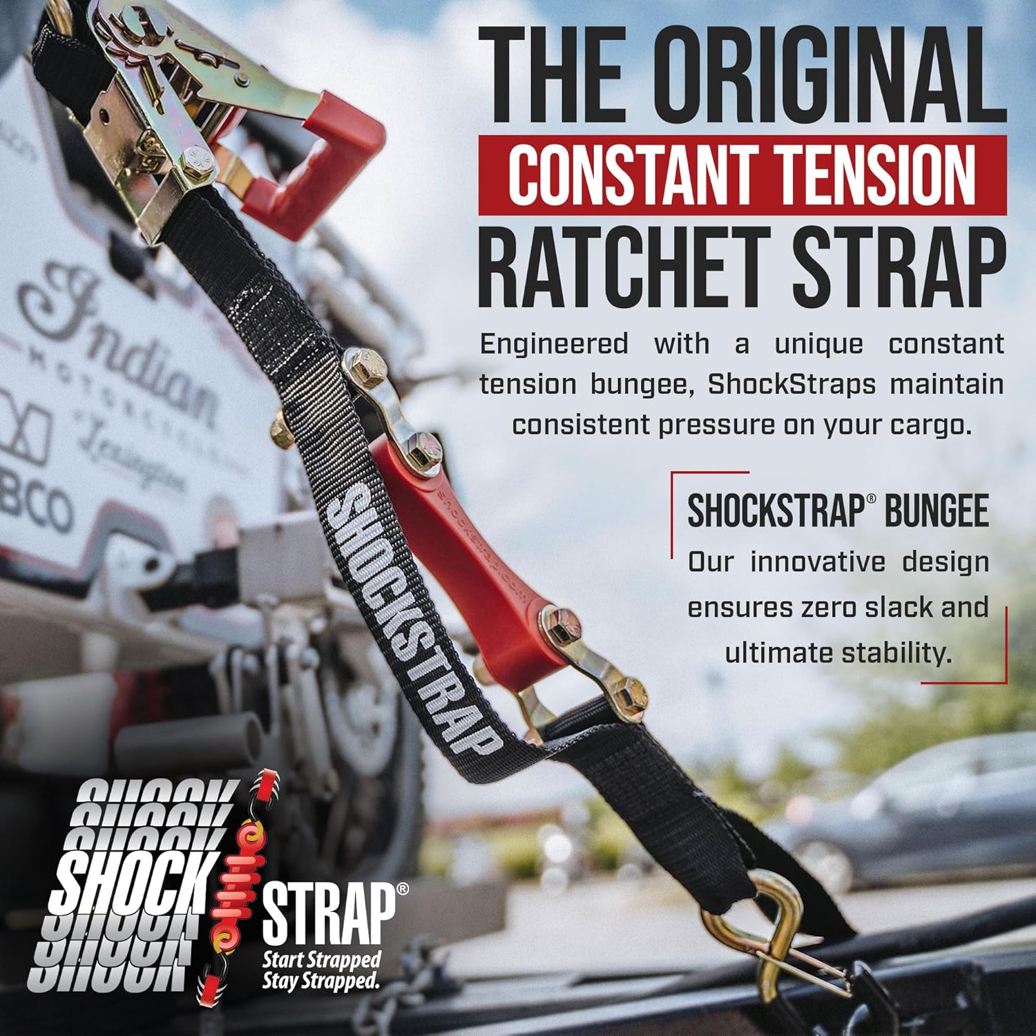 7ft x 1.5in SHOCKSTRAP® Ratchet Strap with Clip Hook,  Premium Polyester Webbing, 3k Break Strength, 1k Working Load Limit