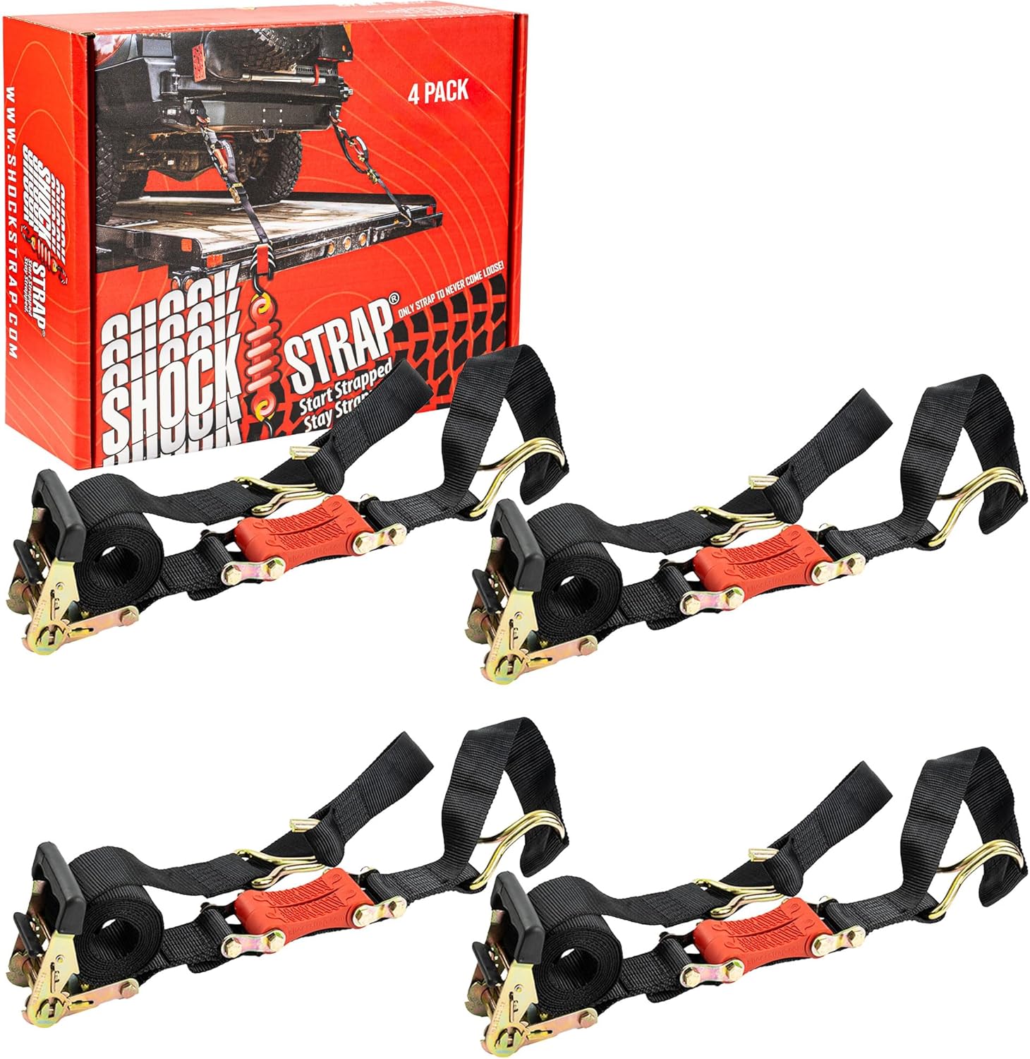 9ft x 2in SHOCKSTRAP® Ratchet Strap with Wire Hooks, Premium Polyester Webbing, 6k Break Strength 2k Working Load Limit