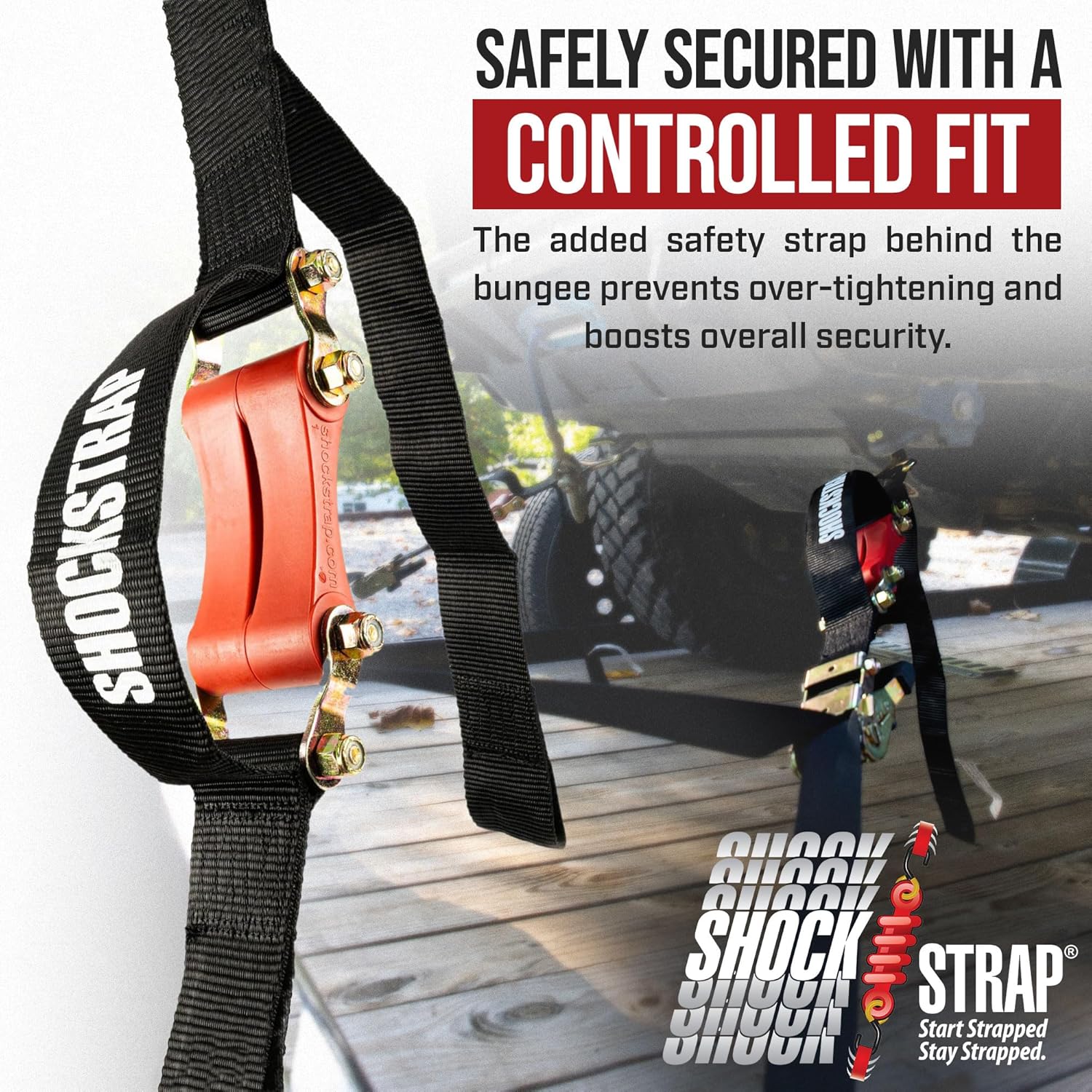 9ft x 2in SHOCKSTRAP® Ratchet Strap with Wire Hooks, Premium Polyester Webbing, 6k Break Strength 2k Working Load Limit