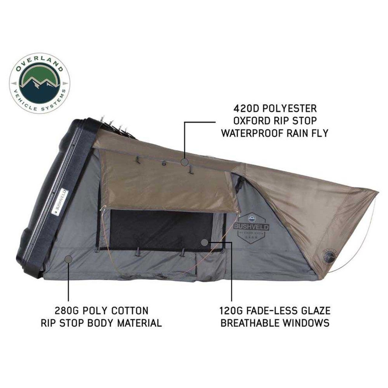 OVS HD Bushveld II Cantilever Hard Shell Roof Top Tent Grey Body & Tan Rainfly - Spirit of 1876OVS