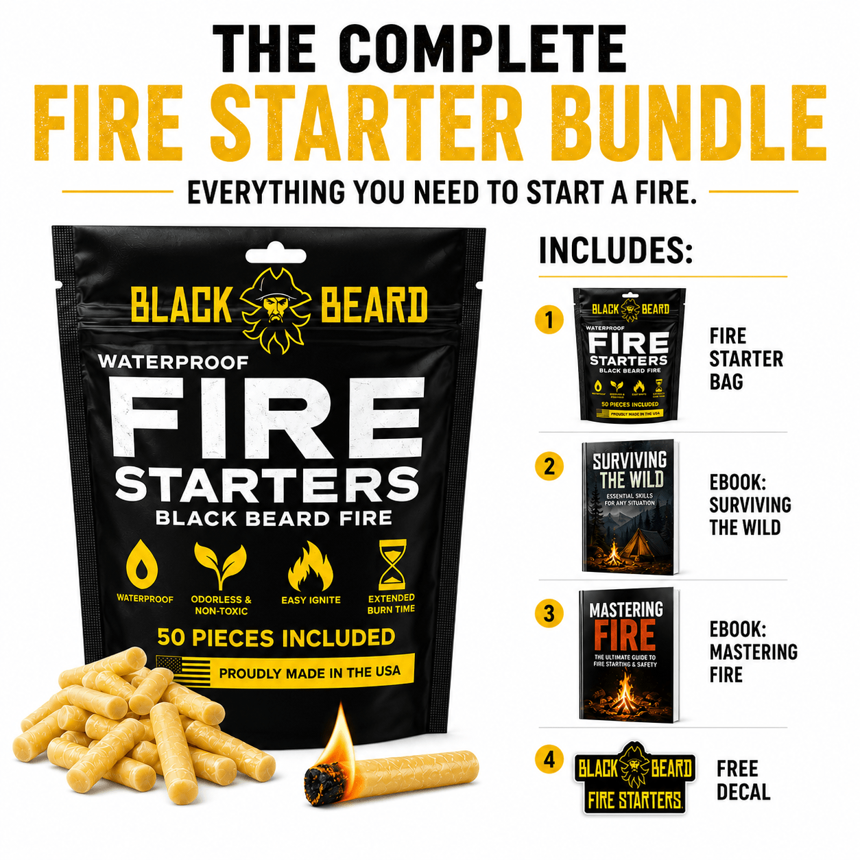 Fire Plugs - Fire Starter Tinder - Spirit of 1876 - Black Beard Fire Starters