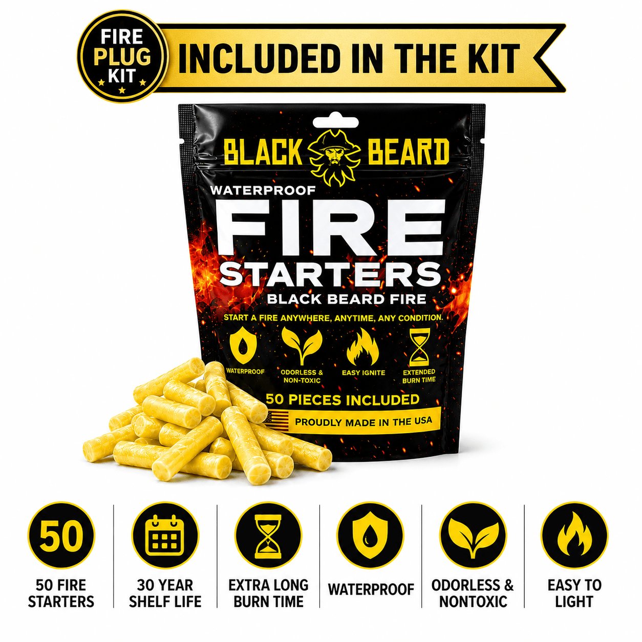 Black Beard Fire Plug Kit | Fire Starter Kit - Spirit of 1876 - Black Beard Fire Starters