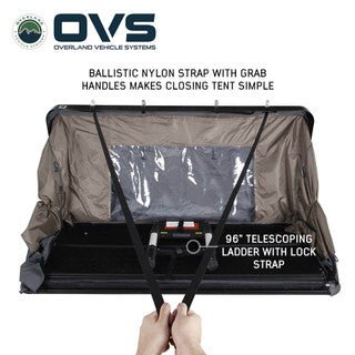 OVS HD Bushveld 4 Person Cantilever Hard Shell Roof Top Tent Grey Body & Tan Rainfly - Spirit of 1876 - OVS