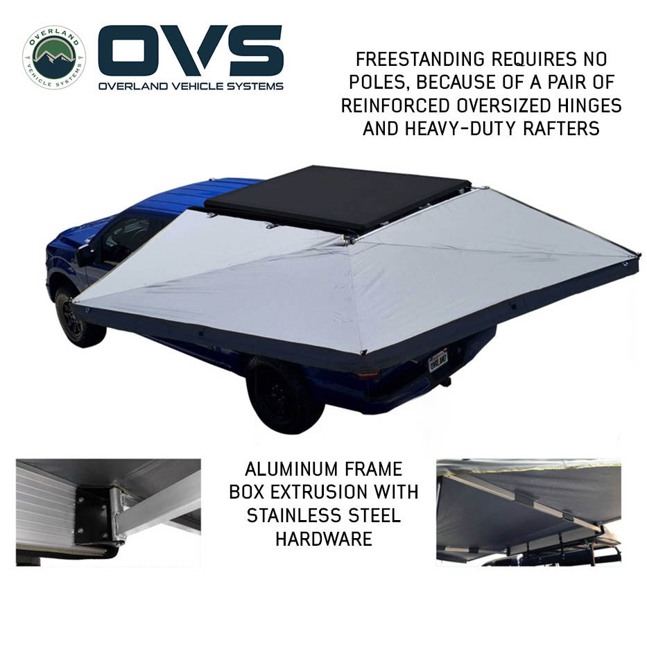 OVS HD Nomadic 270 LT Awning - Driver Side - Dark Gray With Black Travel Cover with Bracket Kit