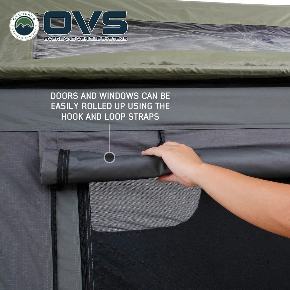 OVS HD Nomadic Extended Soft Shell Roof Top Tent, Grey Body & Green Rainfly