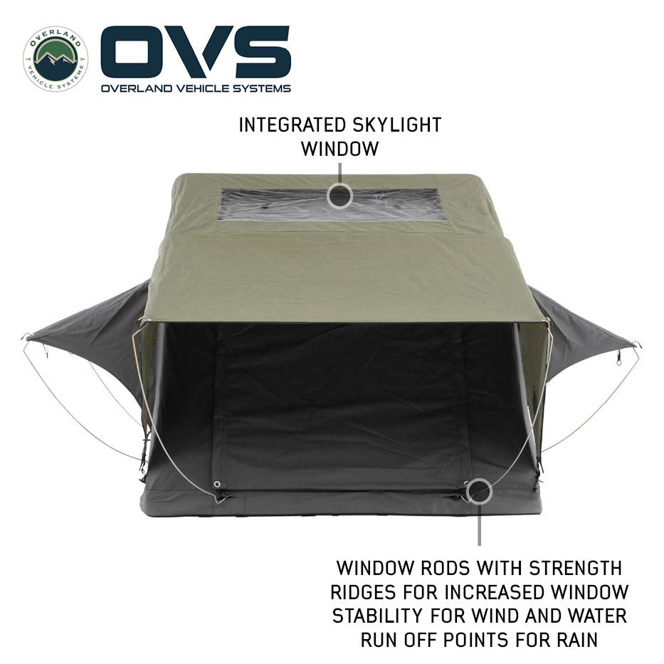 OVS HD Nomadic Standard 2 Person Soft Shell Roof Top Tent - Grey Body & Green Rainfly