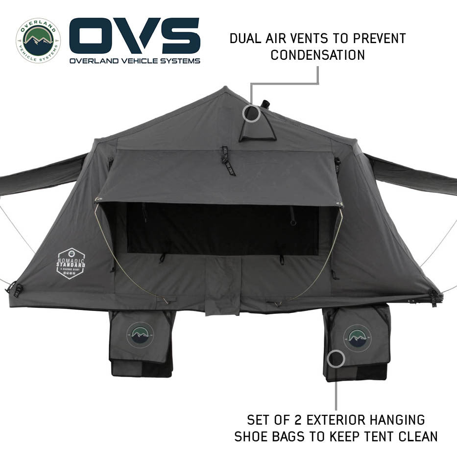 OVS HD Nomadic Standard 2 Person Soft Shell Roof Top Tent - Grey Body & Green Rainfly