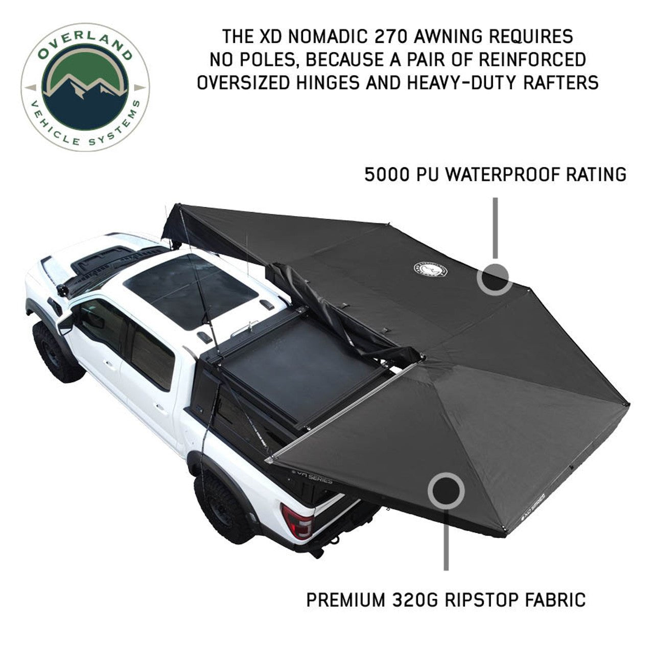 XD Nomadic 270 Degree Awning W/Lights & Black Out - Black Body, Grey Trim & Black Travel Cover - Spirit of 1876OVS
