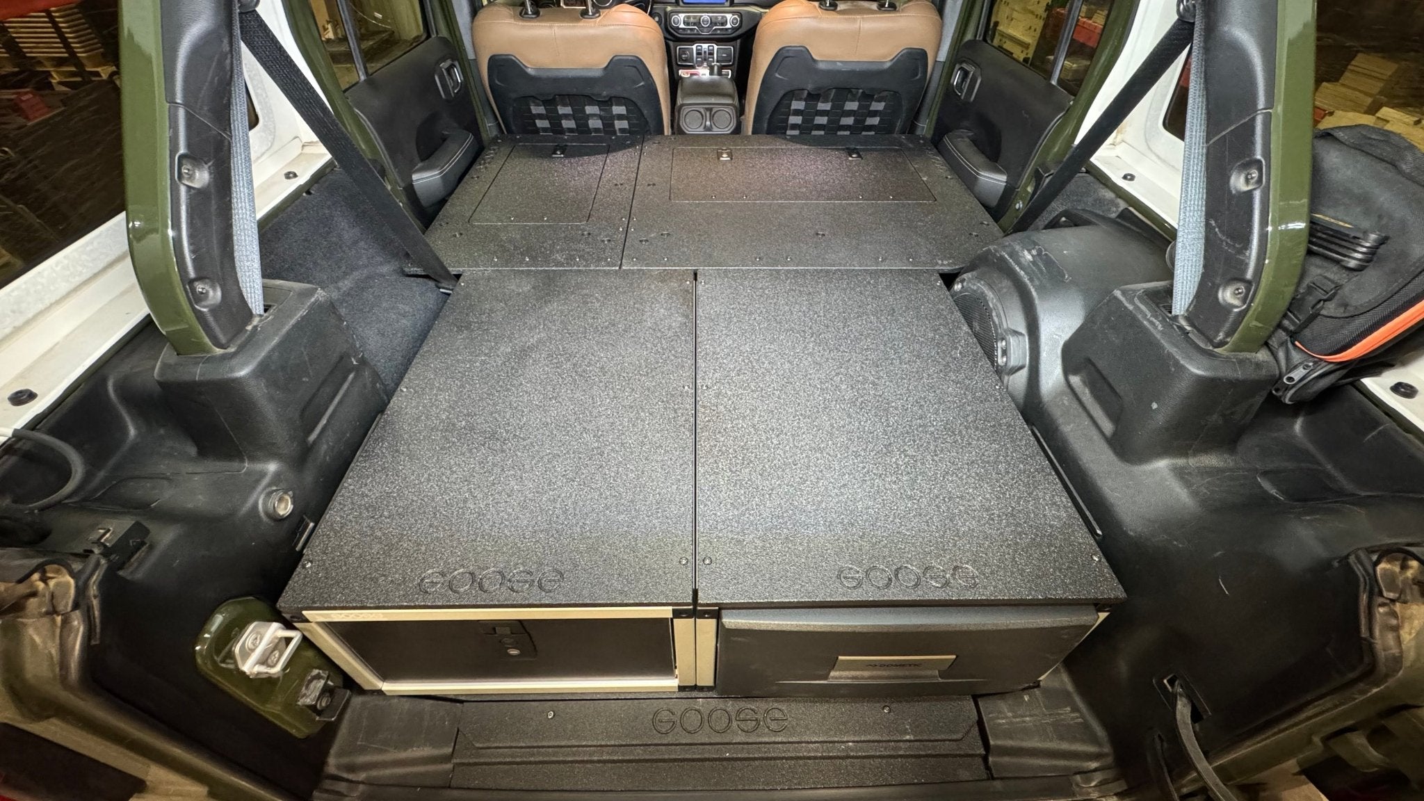 Jeep Wrangler 2018-2023 JLU 4 Door - Second Row Seat Delete Plate System - 8" or 10" Module Based - Spirit of 1876 - Goose Gear