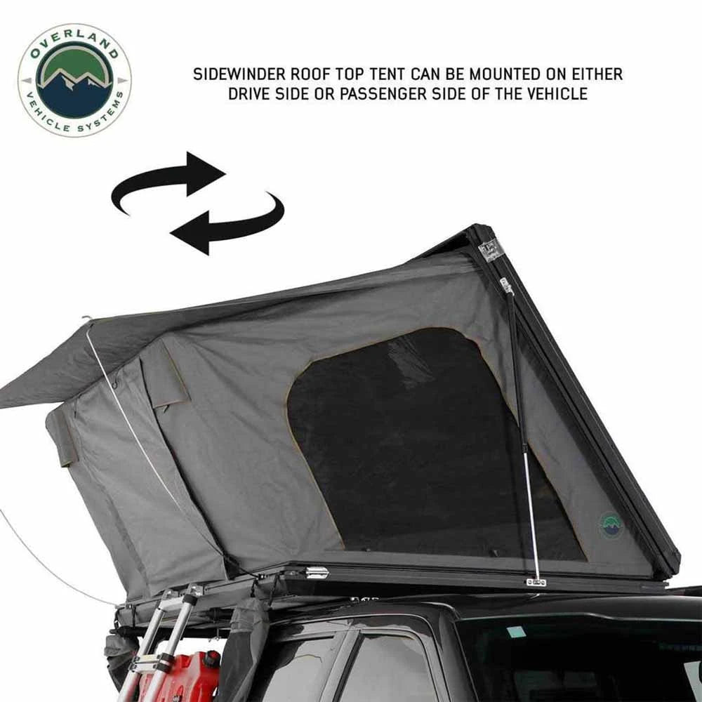 OVS HD Sidewinder 2 Person Side Load Aluminum Hard Shell Roof Top Tent, Grey Body & Green Trim