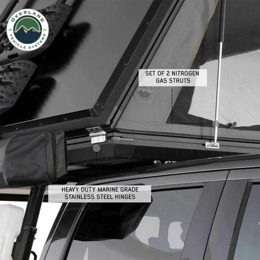 OVS HD Sidewinder 2 Person Side Load Aluminum Hard Shell Roof Top Tent, Grey Body & Green Trim