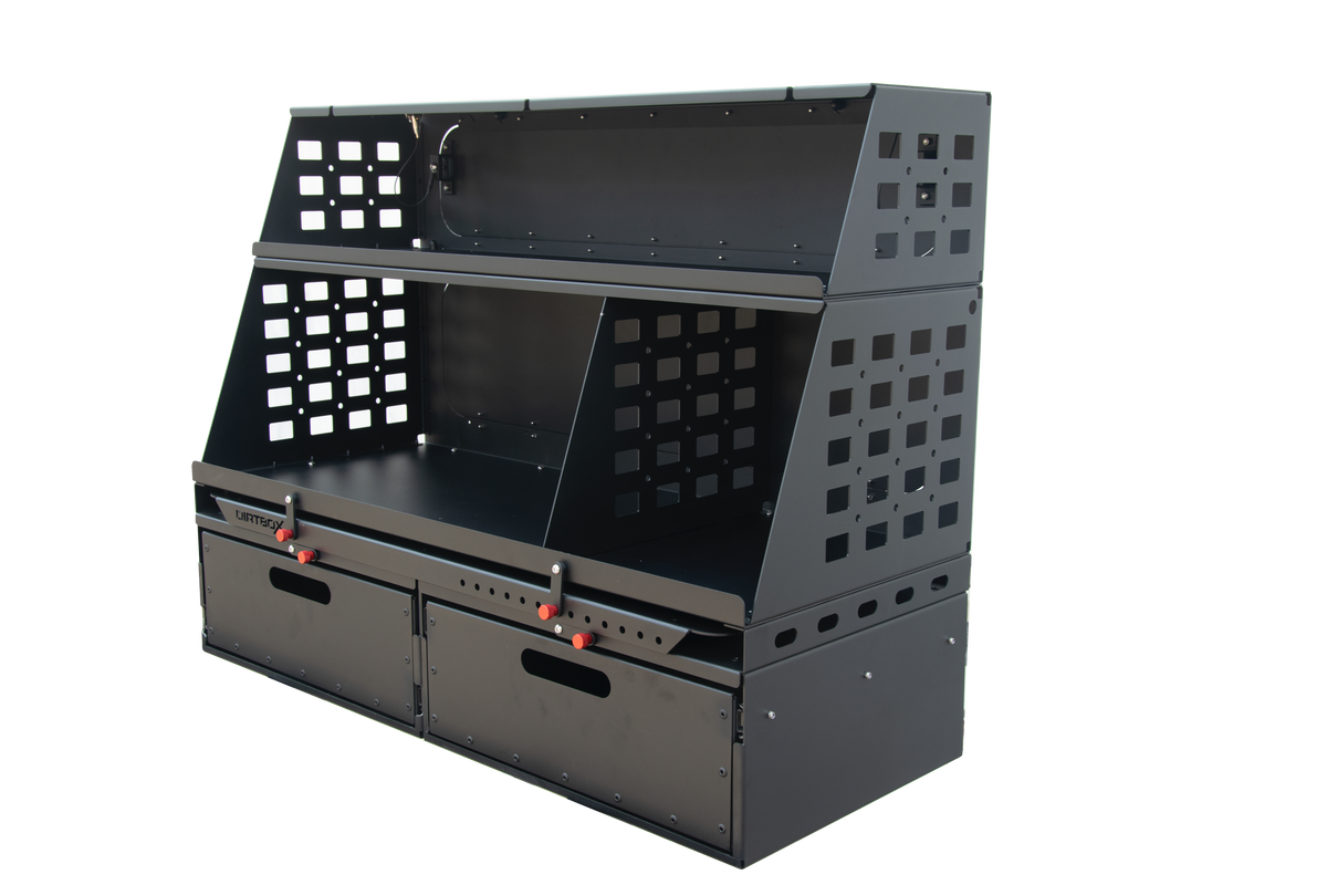 Flatbed Molle Storage Box with Locking Drawers, Camp Table & Cutting Board