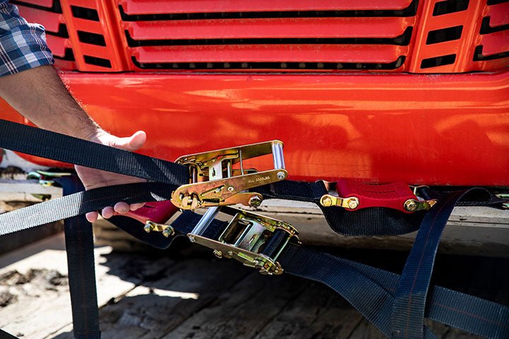 27ft x 2in SHOCKSTRAP® Ratchet Strap w Flat Hooks, Premium Made In USA Polyester Webbing, 10,000lb Break Strength, 3,333lb Working Load Limit, Commercial Grade