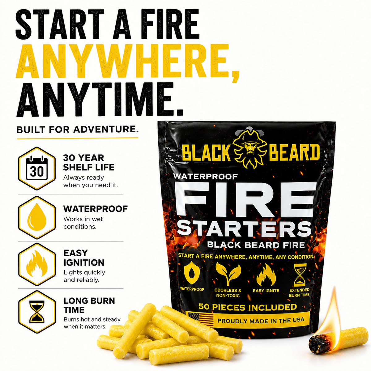 Fire Plugs - Fire Starter Tinder - Spirit of 1876 - Black Beard Fire Starters