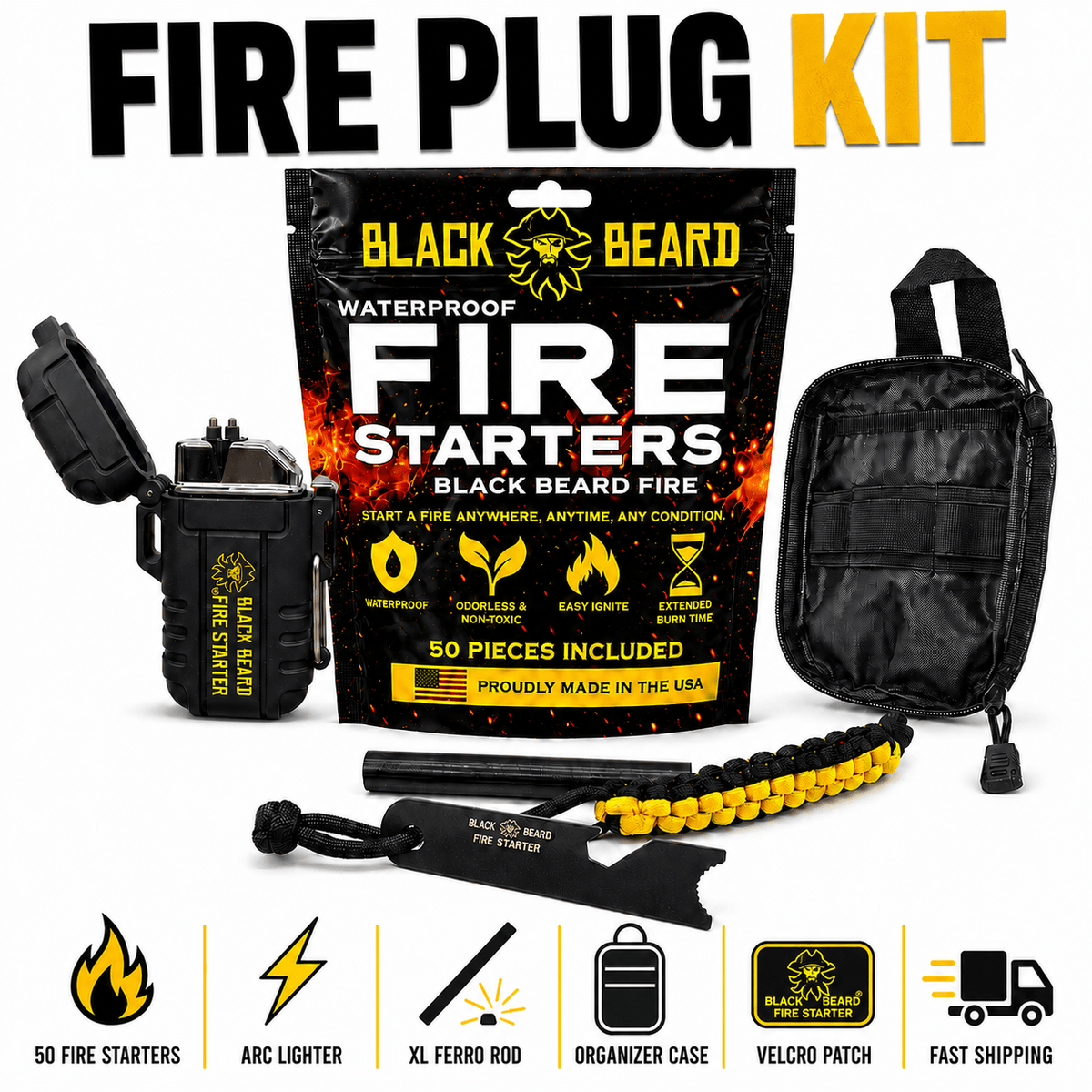 Black Beard Fire Plug Kit | Fire Starter Kit - Spirit of 1876 - Black Beard Fire Starters