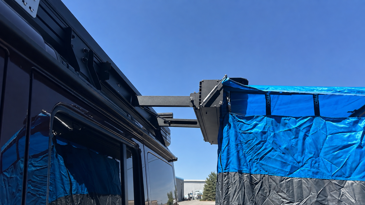 Universal Shower Awning Offset Bracket – Roof Rack & T-Track Extension Mount