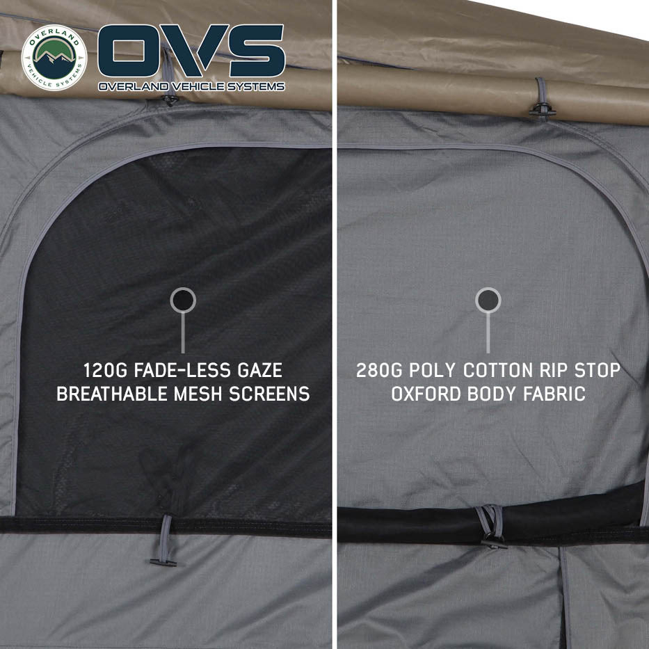 OVS HD Bushveld 4 Person Cantilever Hard Shell Roof Top Tent Grey Body & Tan Rainfly