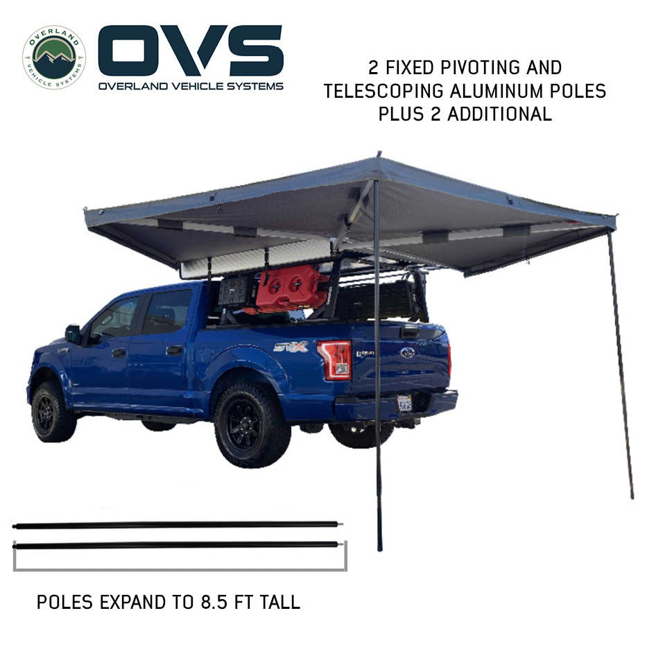OVS HD Nomadic 270 LT Awning - Driver Side - Dark Gray With Black Travel Cover with Bracket Kit