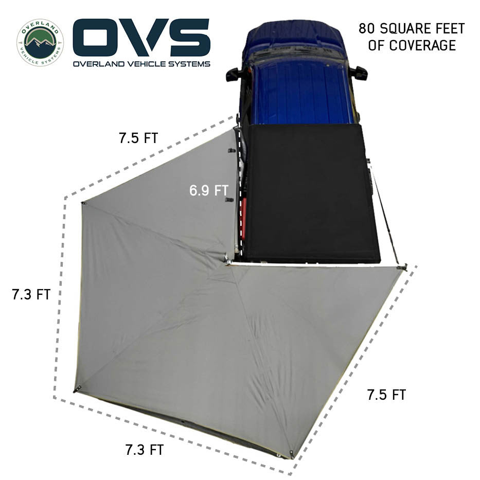 OVS HD Nomadic 270 LT Awning - Driver Side - Dark Gray With Black Travel Cover with Bracket Kit