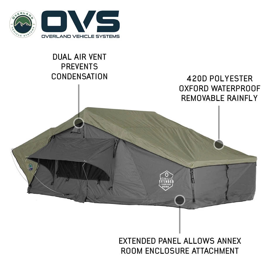 OVS HD Nomadic Extended Soft Shell Roof Top Tent, Grey Body & Green Rainfly