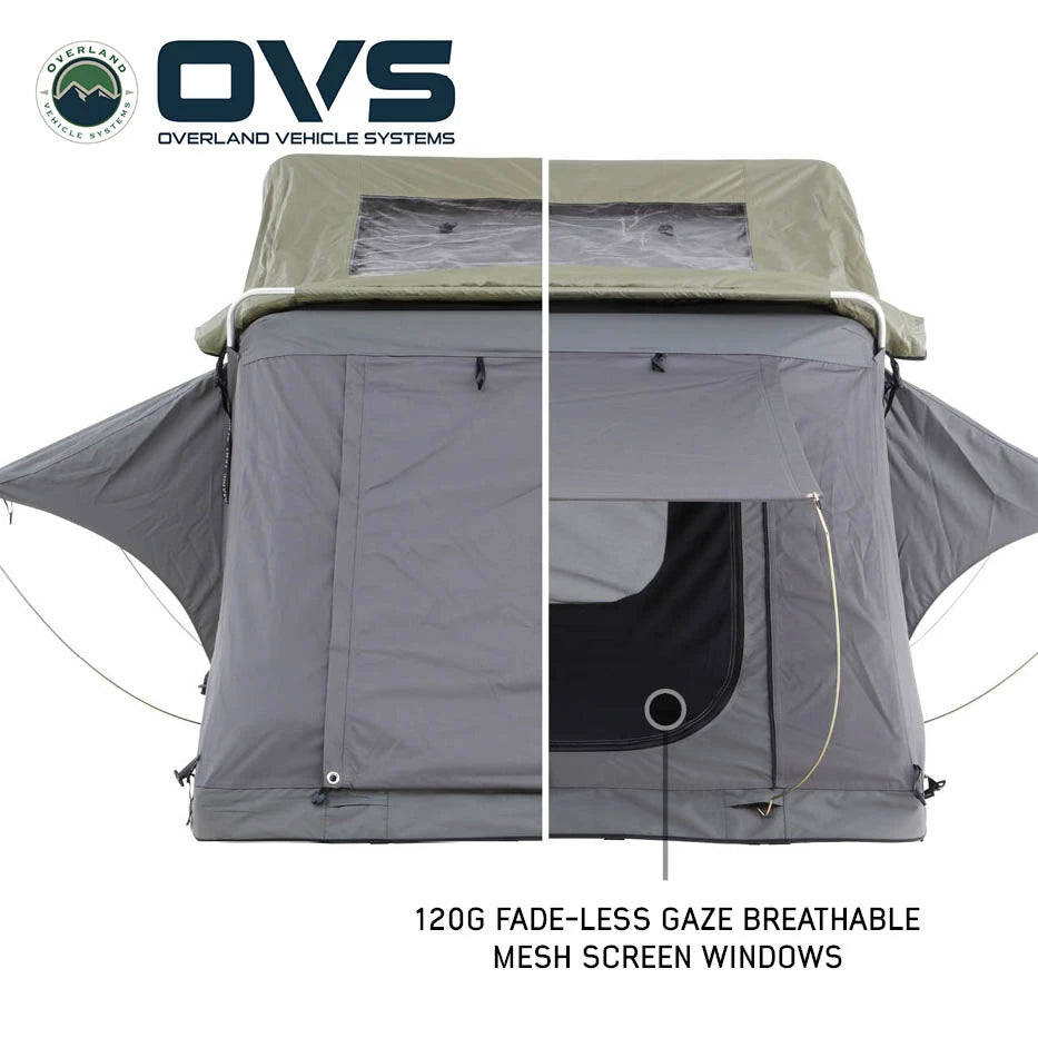 OVS HD Nomadic Standard 2 Person Soft Shell Roof Top Tent - Grey Body & Green Rainfly