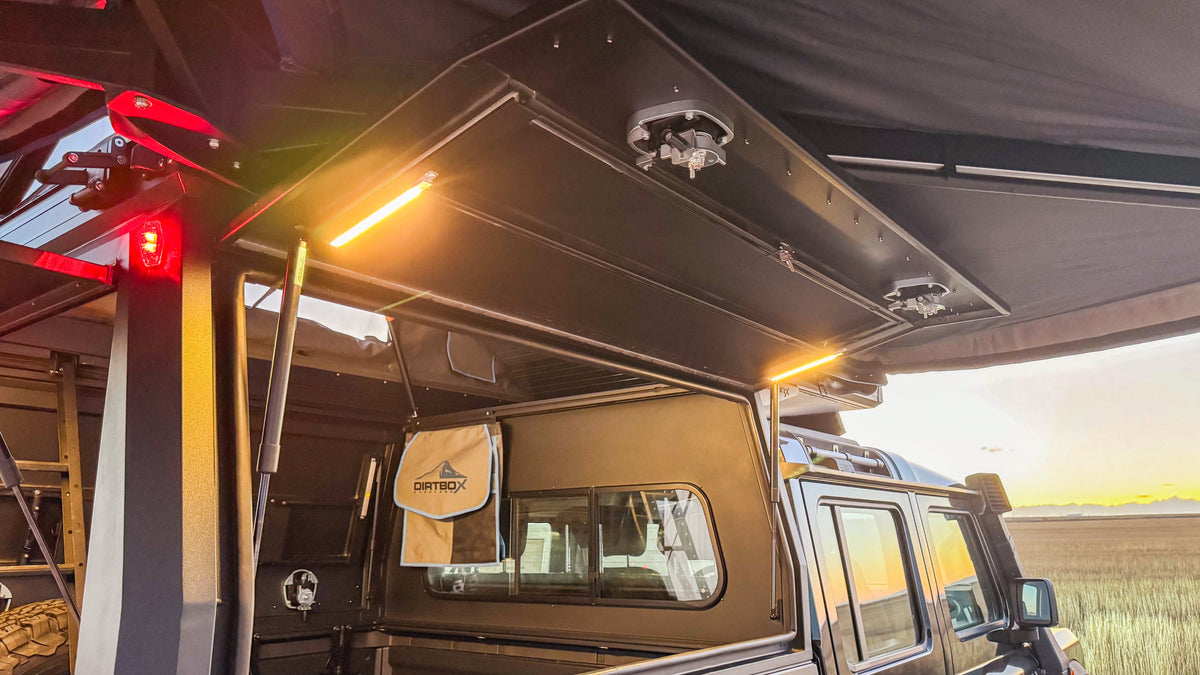 Dirtbox Canopy Camper – Modular Truck Camper Shell / Topper for Mid-Size & Full-Size Trucks (Tacoma, Rivian, Tundra, F-150, Quatermaster, Gladiator, Ram, Silverado)
