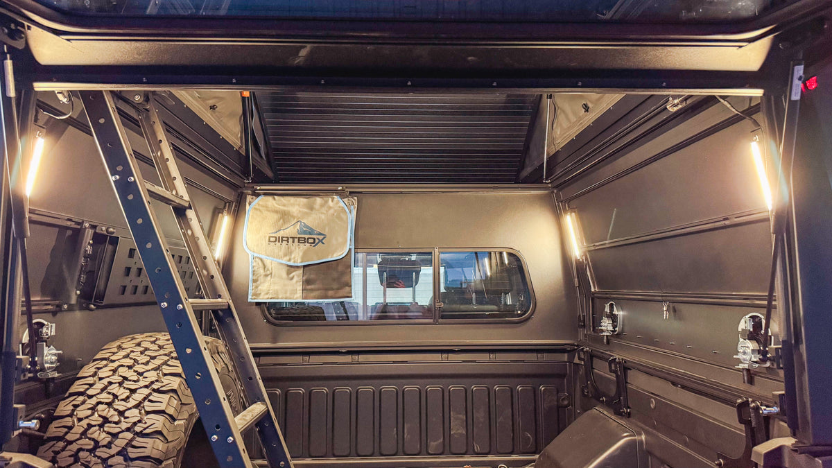 Dirtbox Canopy Camper – Modular Truck Camper Shell / Topper for Mid-Size & Full-Size Trucks (Tacoma, Rivian, Tundra, F-150, Quatermaster, Gladiator, Ram, Silverado)