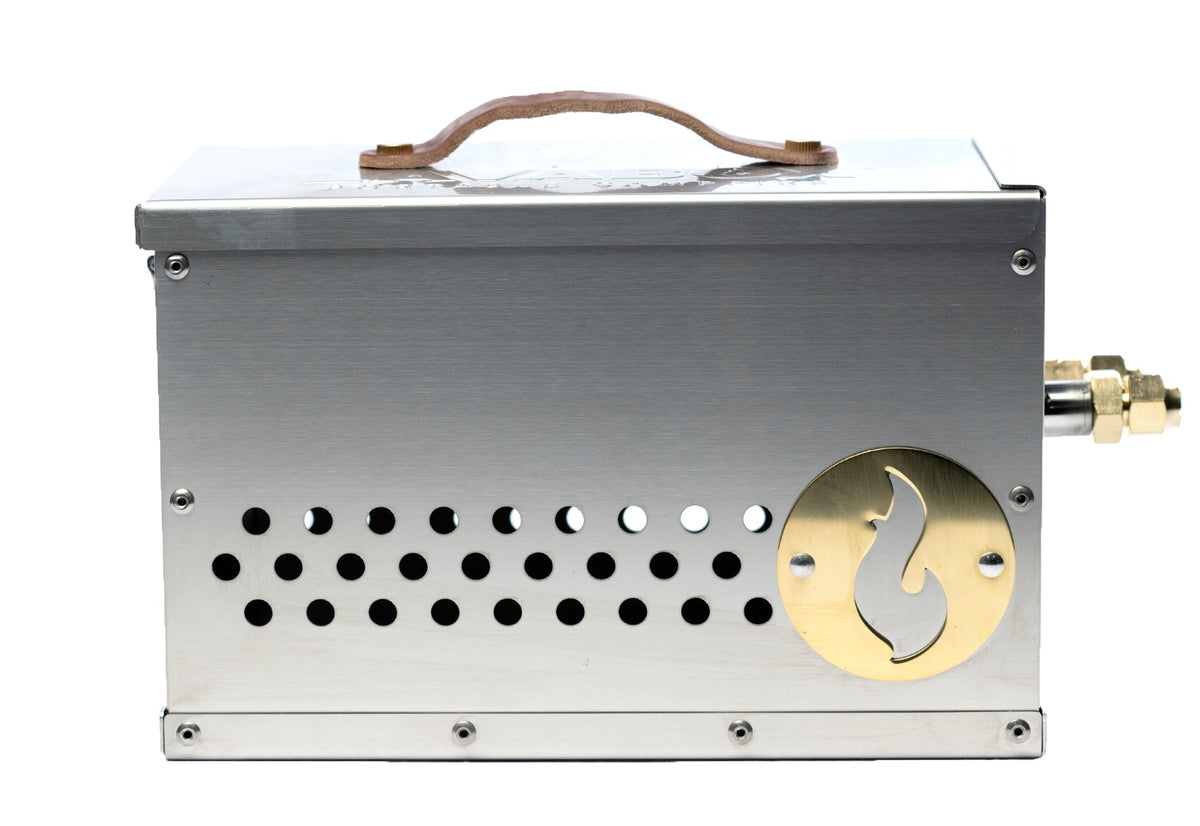 Reserve yours now! Hekla Combo: 304 Stainless Steel LavaBox, Stand/Grill, and Carry Bag