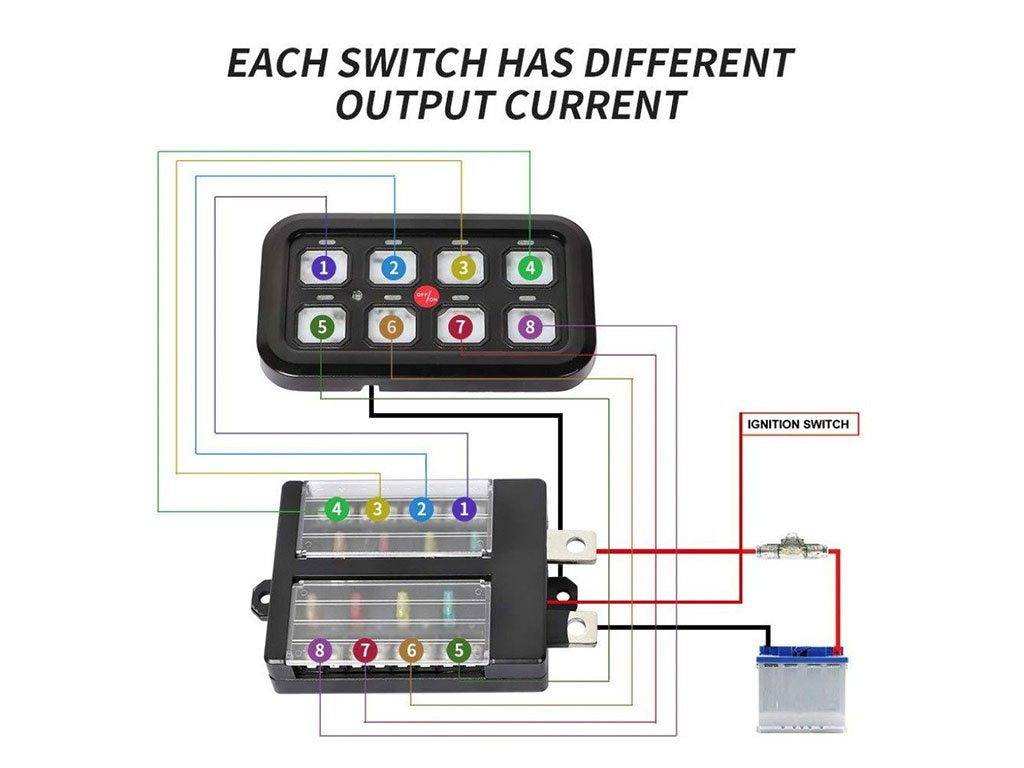 Vehicle Accessory 8 Switch Control System (Blue Backlighting)