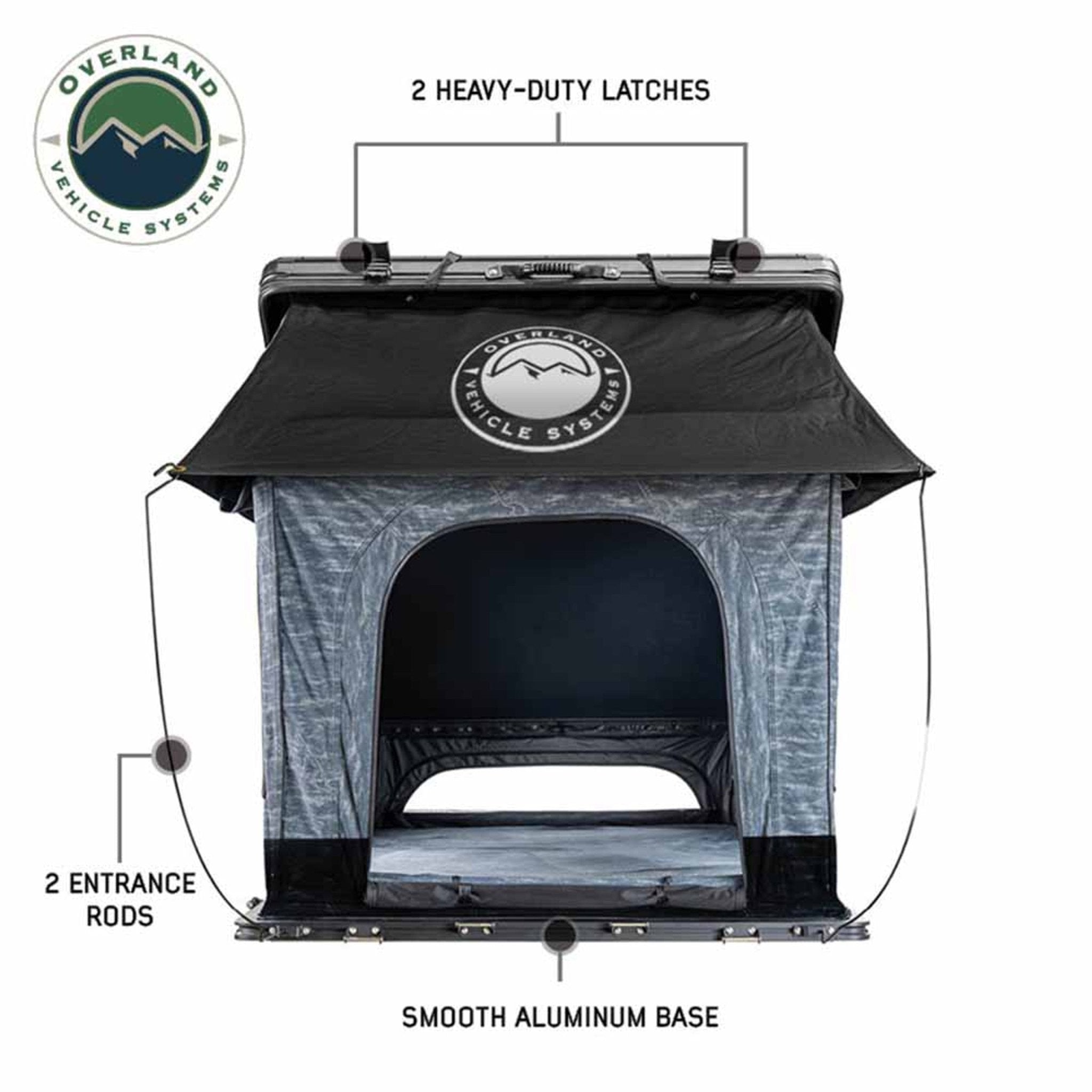 OVS XD Lhotse Clam Shell Aluminum Hard Shell Roof Top Tent, Blue Body & Black Rainfly - Spirit of 1876OVS