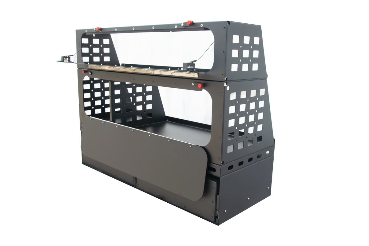 Flatbed Molle Storage Box with Locking Drawers, Camp Table & Cutting Board