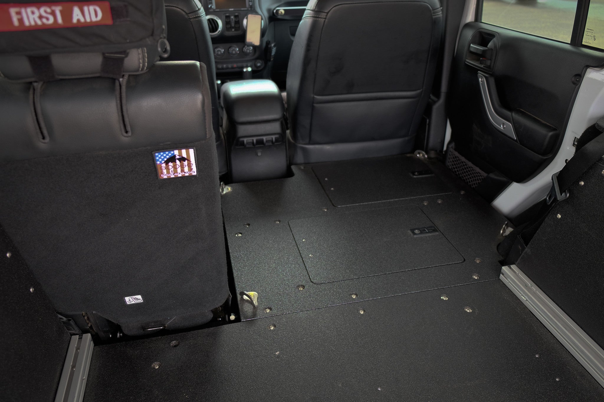 Legacy Product - Jeep Wrangler 2007 - 2018 JKU 4 Door - Second Row Seat Delete Plate System - Spirit of 1876 - Goose Gear