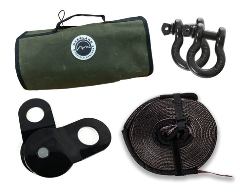 OVS Recovery Wrap Kit Including 20" Tow Strap, Pair of Black D-Rings, Snatch Block and Canvas Bag